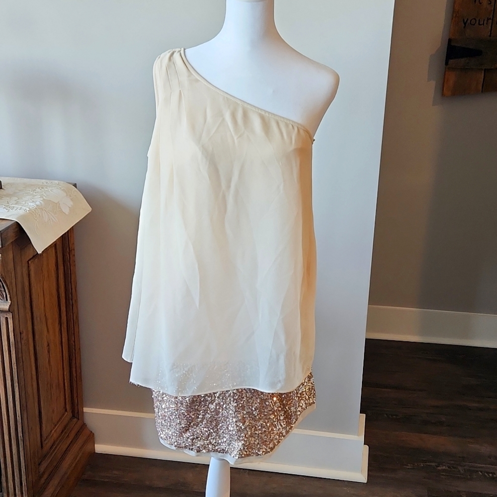 AIDAN MATTOX Pink one shoulder party dress